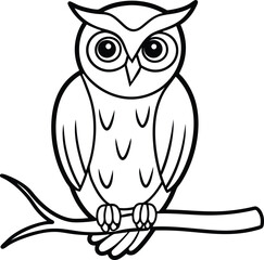 Adorable Owl Illustration Coloring Page Outline Art for Childrens Coloring Book
