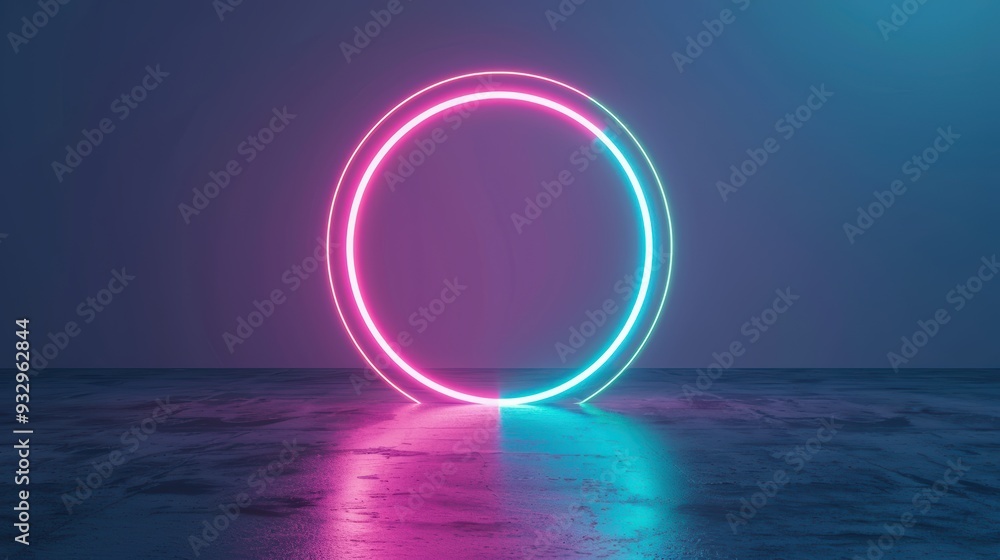 Poster an abstract neon symbol idea illuminated against a dark background, with a minimalist design that al