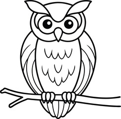 Simple Owl Outline Illustration for Childrens Coloring Books
