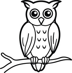 Simple Owl Illustration Coloring Page Outline Art for Childrens Coloring Book






