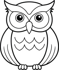 Owl Coloring Page for Kids Illustration in Outline Style
