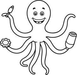 Fun Octopus Coloring Page Illustration for Kids Coloring Book
