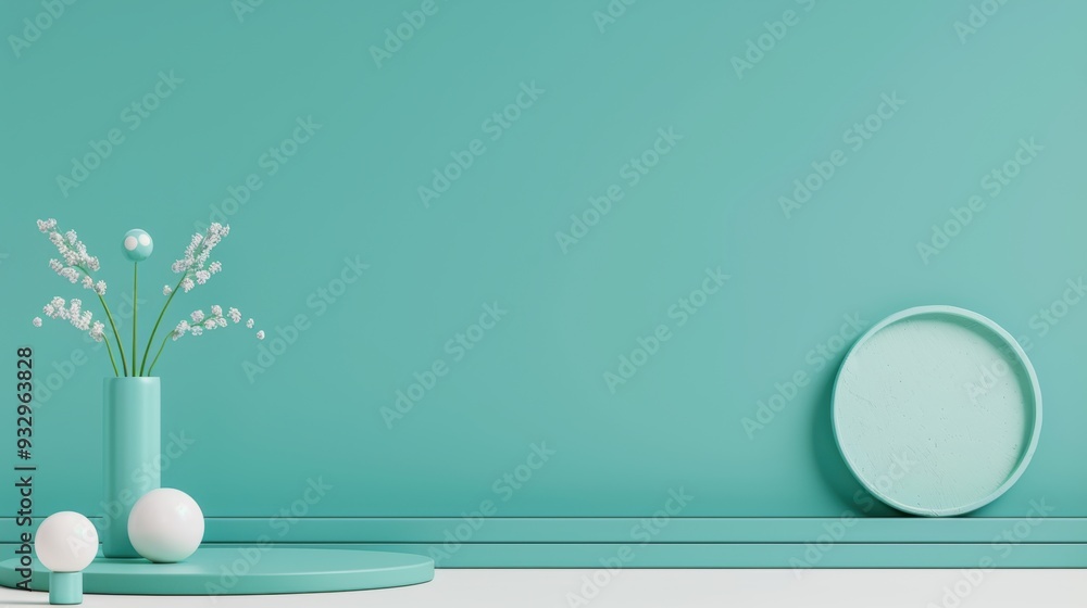 Poster a modern design with a blue color scheme and a minimalist symbol idea, offering extensive copy space