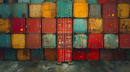 Fototapeta premium Stacked Cargo Shipping Containers - Colorful and Rusty