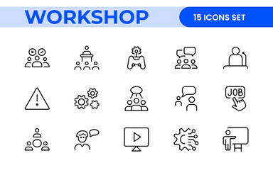 Workshop and Office related outline icon collection. Editable line icon set.