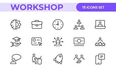 Obraz premium Workshop and Office related outline icon collection. Editable line icon set.