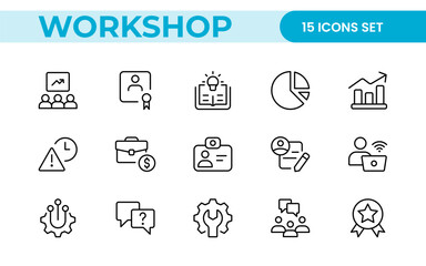 Workshop and Office related outline icon collection. Editable line icon set.