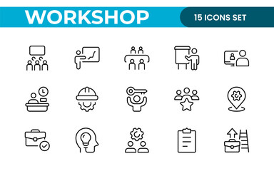 Workshop and Office related outline icon collection. Editable line icon set.