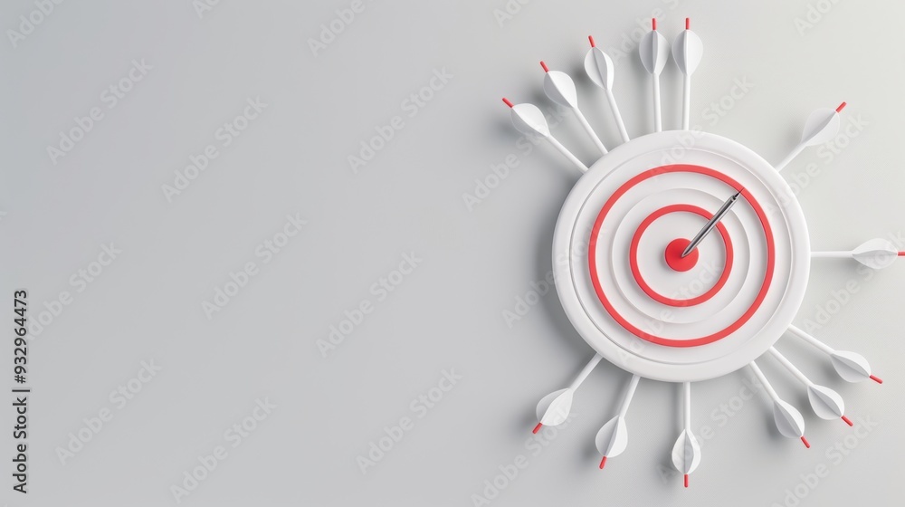 Poster a clean and modern gray target design on a plain gray background, emphasizing precision and accuracy