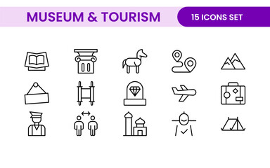 Museum and Tourism outline modern icon set. editable line icon illustration.
