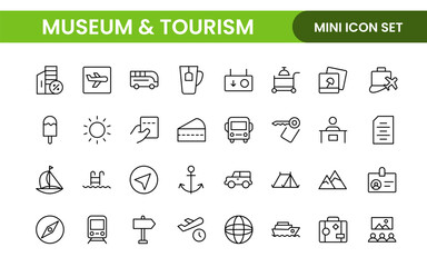 Museum and Tourism outline modern icon set. editable line icon illustration.