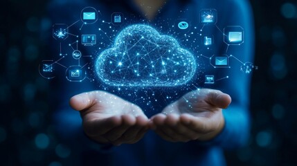 Businessman Presents Futuristic Cloud Computing Network