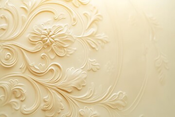 Generative AI Image of Soft Cream Wall with Delicate Symmetrical Sculpture Flower Pattern Background