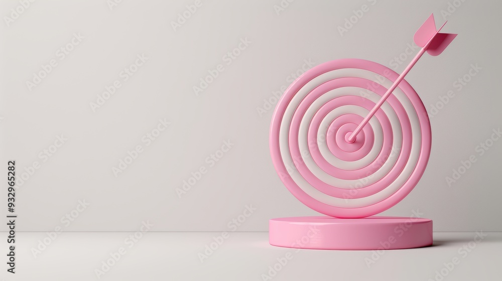 Poster a minimalist pink target against a clean white background, with plenty of copy space for adding text