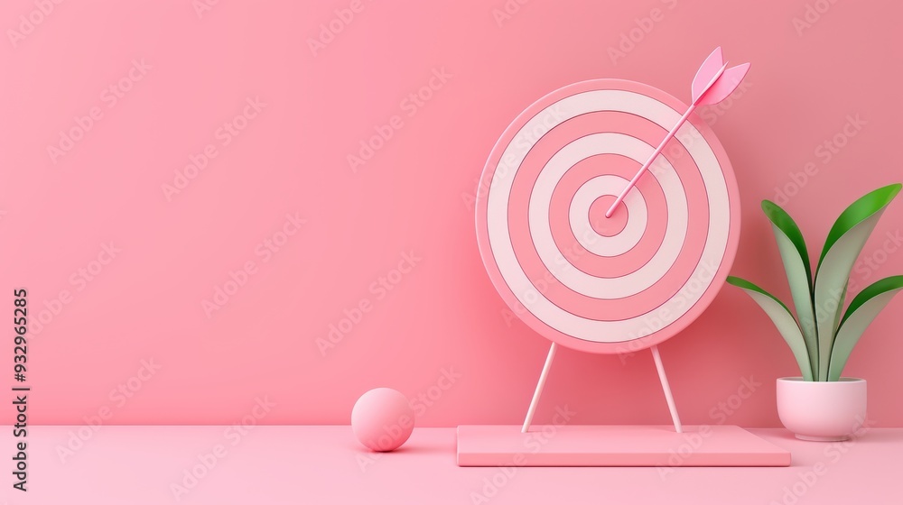 Poster a pink target symbolizing a goal or objective, set against a minimalist backdrop with ample copy spa