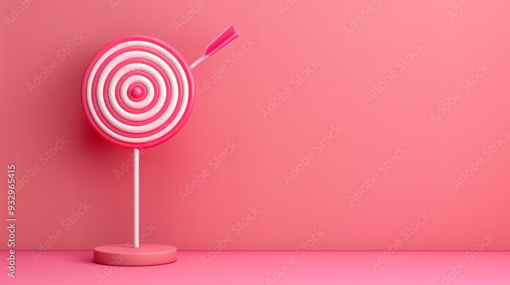 Poster a pink target symbolizing a goal or objective, set against a minimalist backdrop with ample copy spa