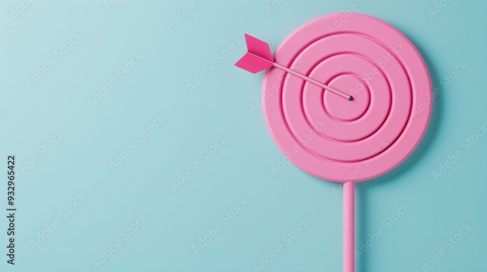 Poster a pink target icon on a simple, minimalist background, providing plenty of copy space for customizat