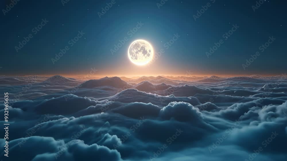 Wall mural 3d rendering of full moon shining above the clouds at night sky background.