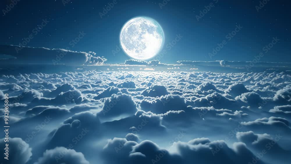 Canvas Prints 3d rendering of full moon shining above the clouds at night sky background.