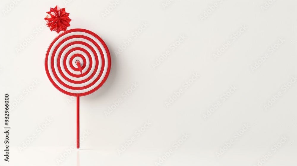 Poster a simple and elegant red target design, isolated on a white background, with ample copy space for ad