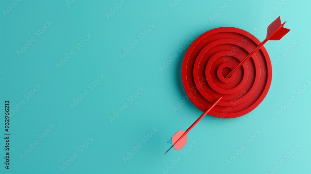 Poster a red target icon on a plain background, designed in a minimalist style with clean lines and plenty 