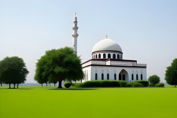 Obraz premium Mosque: A place of worship in Islam, featuring distinctive architectural elements like minarets and domes, used for prayer and community gatherings.