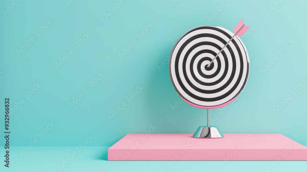 Poster a modern and stylish image of a silver target on a clean, minimalist background, offering plenty of 