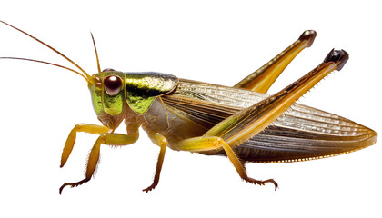 Dangerous Shiny Grass Hopper on a white isolated background. Generative AI.