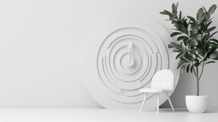 A sleek white surface with a target motif, offering a minimalist and stylish backdrop for adding text or graphics. The image provides plenty of copy space for customization.