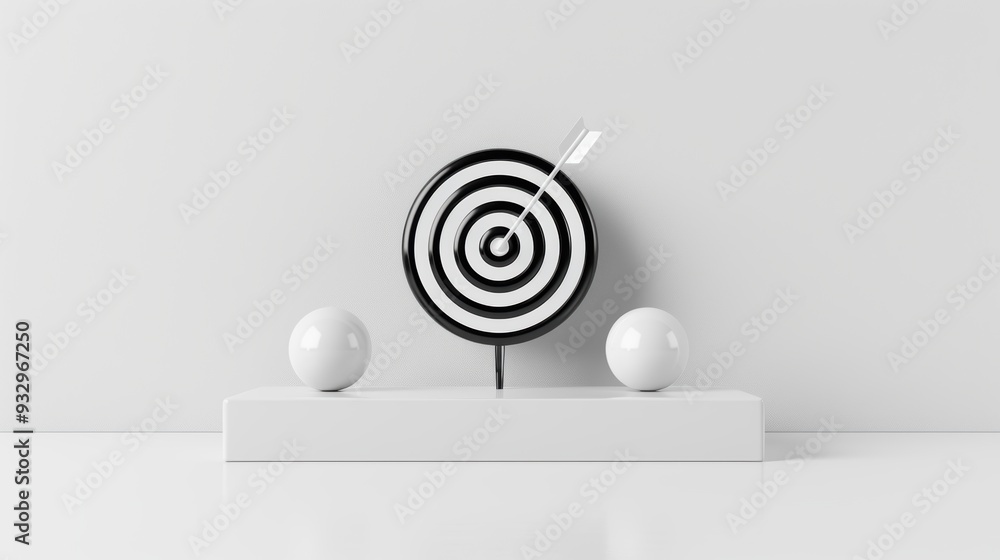 Poster a minimalist white background with a target design, featuring clean lines and ample copy space for a