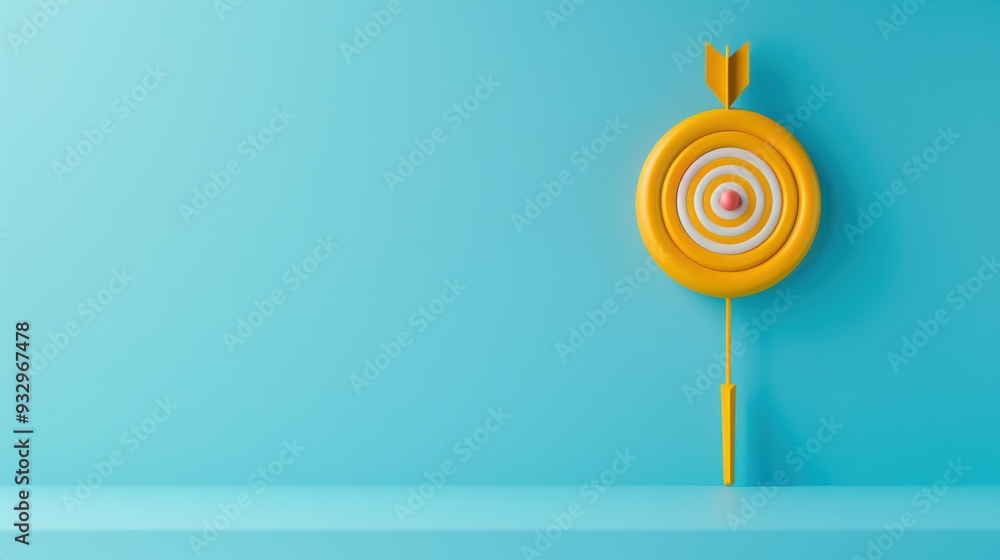 Poster a minimalist composition featuring a yellow target against a plain background, conveying a sense of 