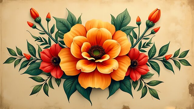 Traditional hand painted tole design for a canal boat or a narrow boat.