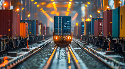 Obraz premium Container Train on Railroad Tracks - Industrial Transportation Photo