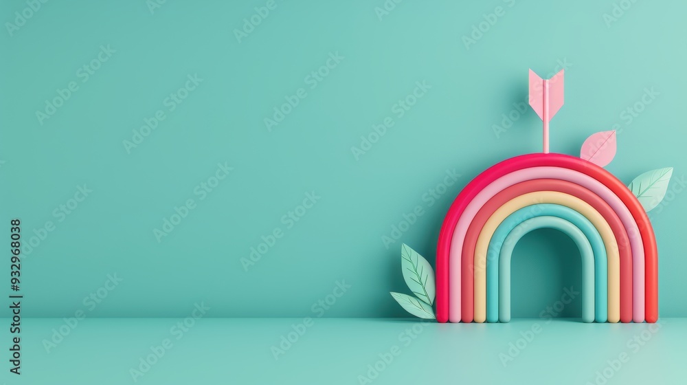 Poster a vibrant rainbow arching over a target symbol, symbolizing success and achievement. the image offer