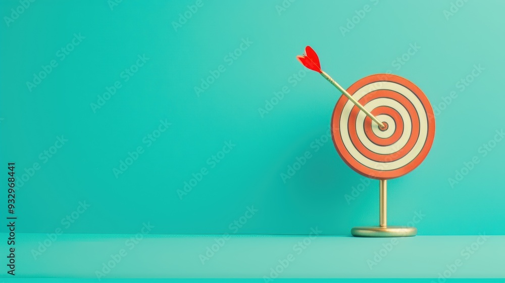 Poster a minimalist and modern image featuring a gold target symbol on a plain background, with plenty of c