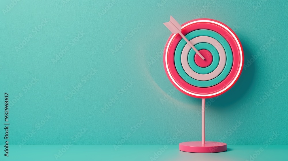 Poster a modern and stylish neon target sign against a plain background, emphasizing the idea of setting an