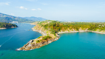 Panorama Promthep Cape Sunset Viewpoint in the South of Phuket Thailand Take photos from a drone Top 5 popular tourist attractions in Thailand
