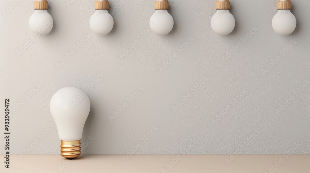 Poster a clean, gray minimalist background with a central idea symbol, providing plenty of copy space for a