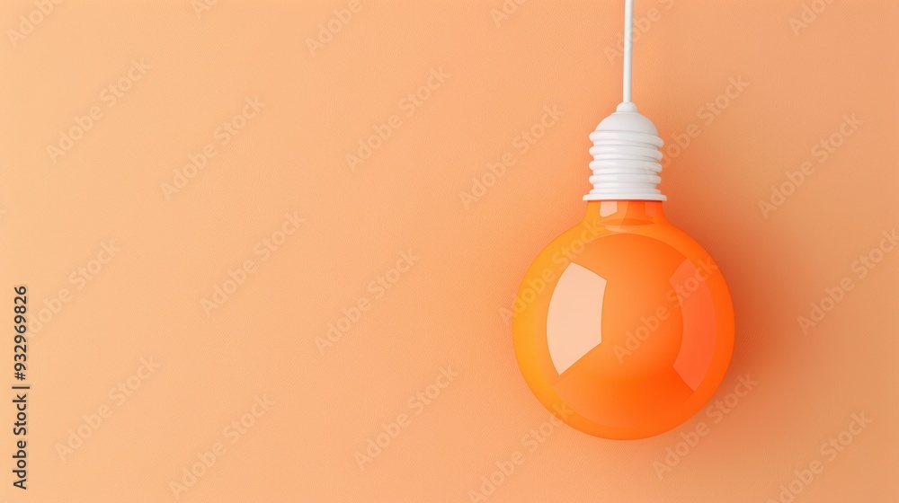 Poster a modern orange icon representing an idea, placed in a minimalist setting with extensive copy space 