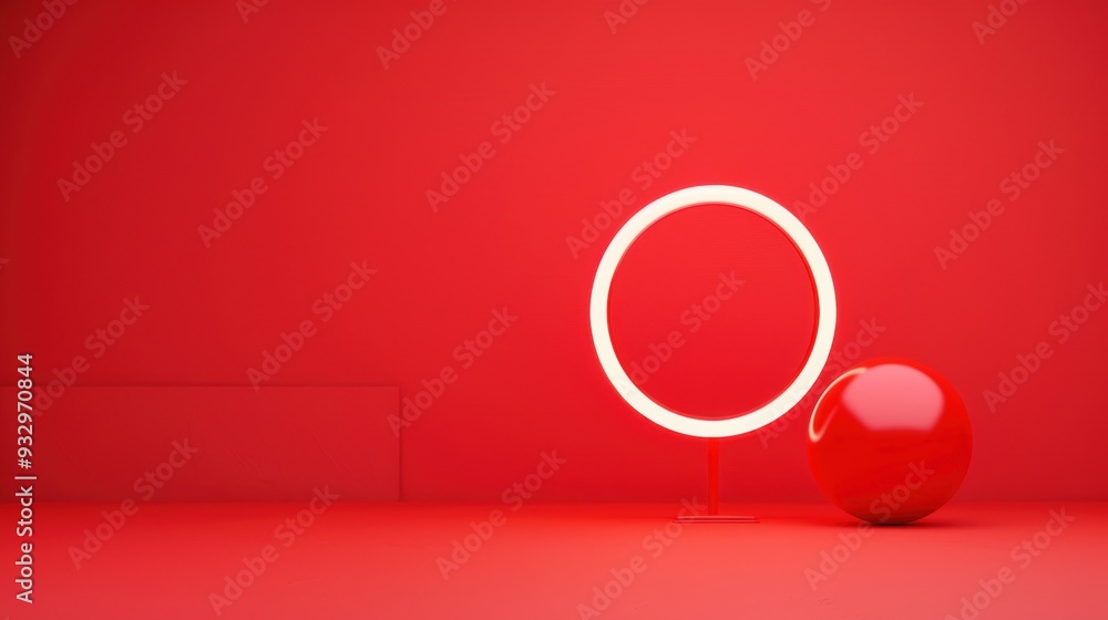 Poster a vibrant red symbol that represents a powerful idea, set against a minimalist background. the image