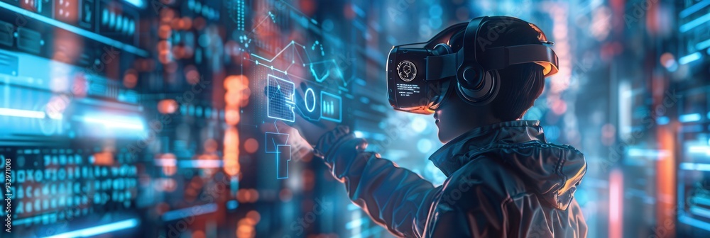 Aufkleber a hacker navigates a vibrant virtual world filled with digital locks and coding elements while immer