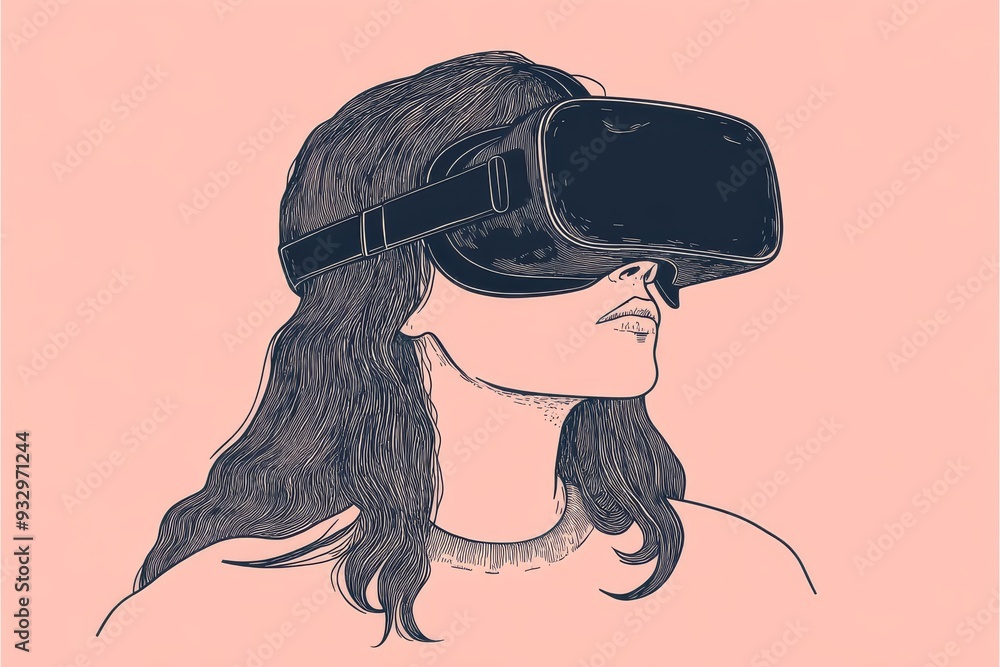 Poster a colorful abstract illustration of a person using vr goggles representing the creative and transfor