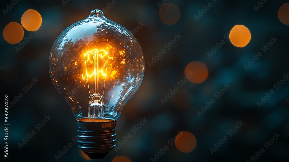 Poster an illuminated light bulb with a bokeh background, creating a dreamy and soft atmosphere.