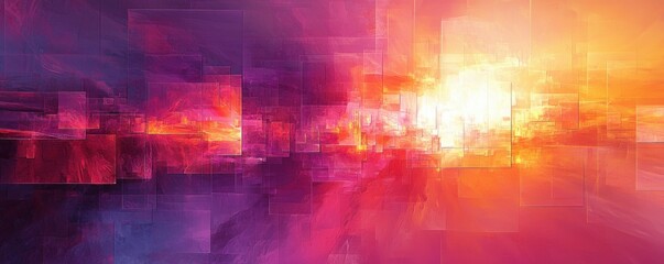 Naklejka premium Vibrant abstract background with glowing lights, fiery textures, and a colorful sunset sky blending reds, oranges, and yellows