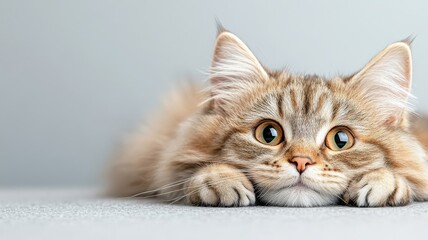 Cat posed against an isolated background, showcasing its detailed fur and unique features in a simple, uncluttered setting.