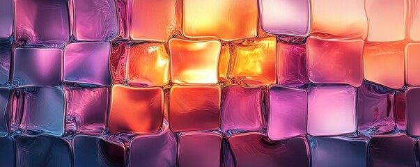 Prismatic Ice Wall: A vibrant, abstract background of multicolored, luminous ice cubes, evoking a sense of cool energy and modern design. 