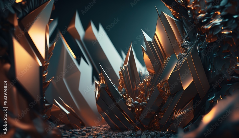 Poster abstract close-up of a futuristic textured surface featuring intricate patterns and metallic element