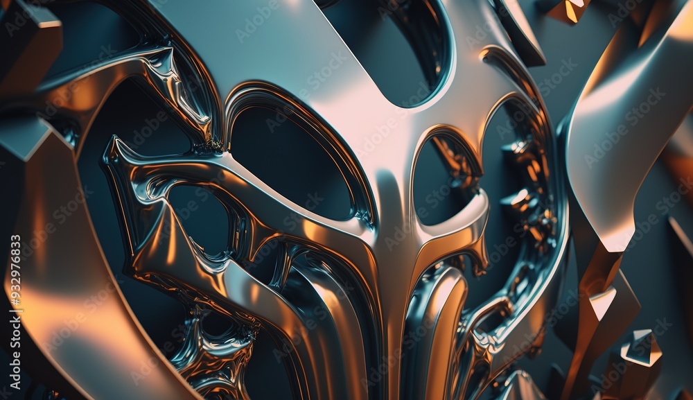 Poster abstract close-up of a futuristic textured surface featuring intricate patterns and metallic element