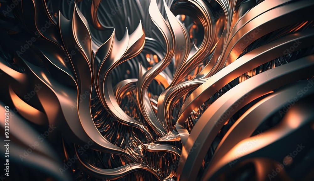 Poster abstract close-up of a futuristic textured surface featuring intricate patterns and metallic element