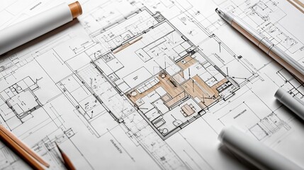 Modern architectural house plan layout with open spaces and garage